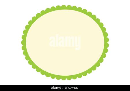Lime green scalloped lace horizontal oval border frames pale cream center on white background as decorative trim label template for fresh invitations, tags or minimal clean craft projects. Stock Vector