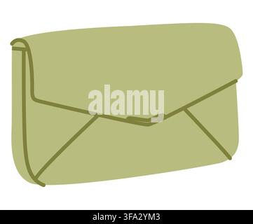 Envelope clutch silhouette bag with flap closure. Fashion accessory technical illustration. Vector satchel front 3-4 view for Men, women, unisex style, flat handbag CAD mockup sketch outline isolated Stock Vector