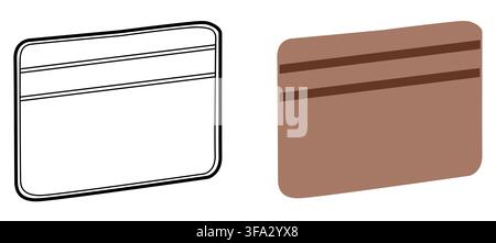 Card holder Wallet front and back with pockets and window pouches and cosmetic bags. Fashion accessory technical illustration for Men, women, unisex silhouette style, flat CAD sketch outline isolated Stock Vector