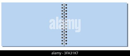 Blue B5 landscape spiral page has black center coils, blank rectangular sheet, clean surface, and gray offset shadow. Useful for sketching, classwork, project planning, or editable layouts Stock Vector