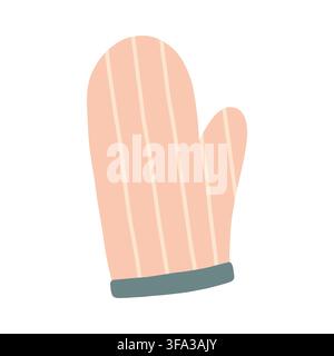Heat resistant oven mitt vector illustration. Padded kitchen barbecue glove isolated on white background for baking, cooking safety, and summer picnic Stock Vector