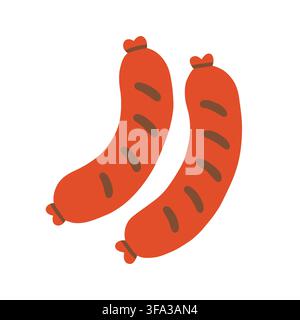 Pair of grilled sausages vector illustration with grill marks. Delicious barbecue meat isolated on white background for summer picnic, menu, and Stock Vector