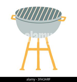 Barbecue kettle grill vector illustration. Portable outdoor cooking equipment isolated on white background for summer picnic, picnic menu design, and Stock Vector