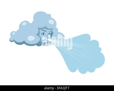 Cartoon wind symbol from pirate map, Caribbean corsairs game icon shows a face blowing strong air puff forming soft rounded clouds. Retro fantasy navigation symbol, weather character for sea adventure Stock Vector