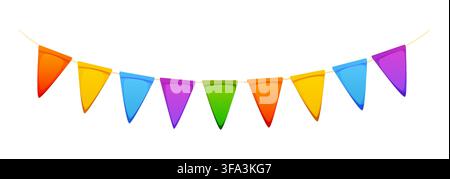 Party bunting banner with triangular pennant flags hanging on string. Festive isolated decoration for Mexican national holiday, birthday celebration, festivals, holidays, carnivals, events or greeting Stock Vector