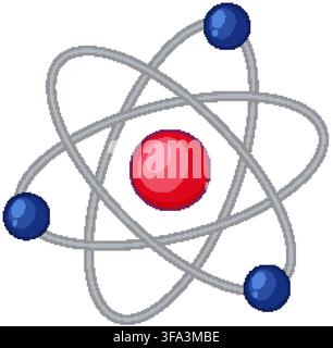 A clean vector illustration of an atomic structure with blue electrons orbiting a red nucleus. Stock Vector