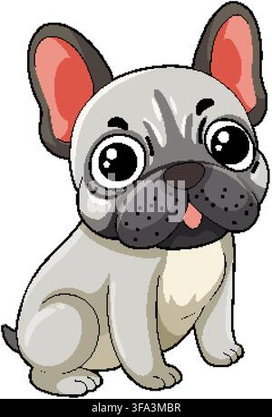 Adorable grey French bulldog puppy sitting calmly in a simple cartoon vector art style Stock Vector