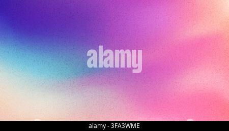 Color noise grain background. Abstract soft gradient texture featuring pastel tones of purple, pink, blue and peach, blending in a dreamy, grainy haze. Textured overlay bg, blurred grunge wallpaper Stock Vector