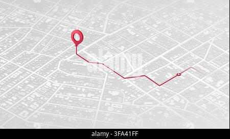 Isometric GPS navigation map with location pin for tracking. Abstract map visualization street navigation, pin pointing positions with accuracy Stock Vector