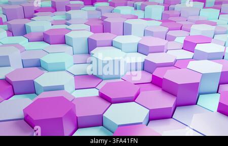 Pink and turquoise abstract hexagons background pattern 3D rendering - 3D Illustration Stock Photo
