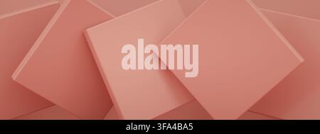 Abstract background with pink geometric shapes, 3d render, panoramic image Stock Photo
