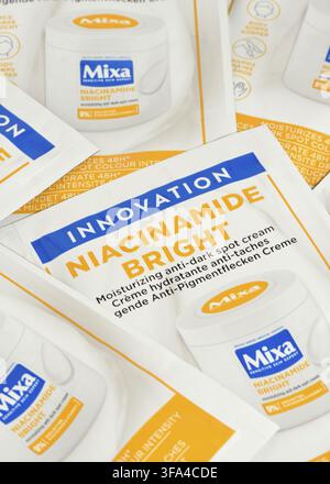 Mixa Niacinamid Bright moisturizing anti-dark spot cream by Mixa, samples packaging Stock Photo