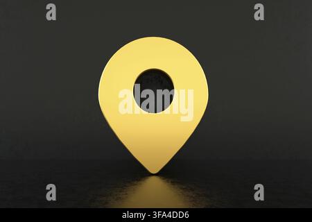 Golden 3d pin over black background, 3d render Stock Photo