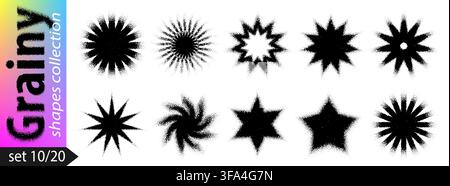 Abstract grainy star shape, gradient y2k noise and dot stellar pattern. Black flower burst with sun grainy tattoo effect, vector sand. Halftone Stock Vector