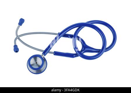 A blue stethoscope is lying on a white background, Austria Stock Photo