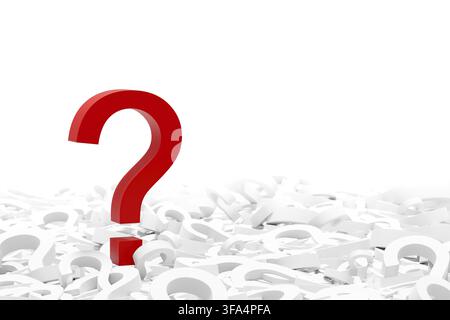 Red question mark on many white question marks, isolated on white background Stock Photo