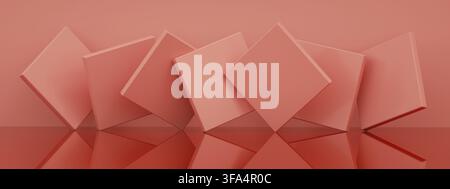 Abstract background with pink geometric shapes, 3d render, panoramic image Stock Photo
