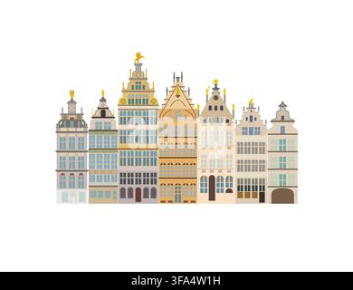 Travel landmark Belgium architecture Great Market Square The Grote Market of Antwerp, Tour Belgium landmark in Great Market Square symbol and icon of Stock Vector