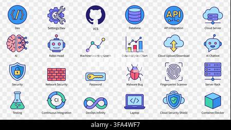 DevOps and IT Icons Bundle with Text Names Underneath for Software Development Stock Vector