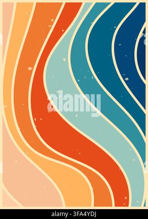Groovy zebra poster drawn in 70s retro colors. Stock Vector