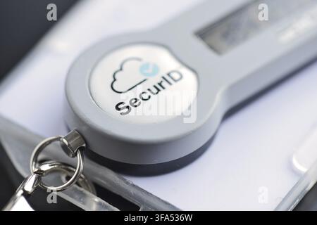 SecurID RSA secure access and authentication device for network security and identity encrypted management technology close up detail Stock Photo