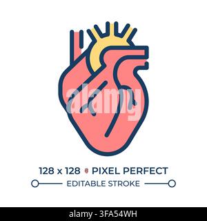 Human heart health awareness pixel perfect line color icon Stock Vector
