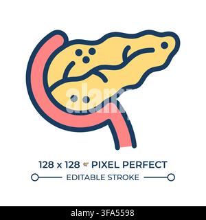 Pancreatic health pixel perfect line color icon Stock Vector