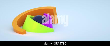 Geometric composition from colorful elements, 3d render, panoramic layout with space for text Stock Photo
