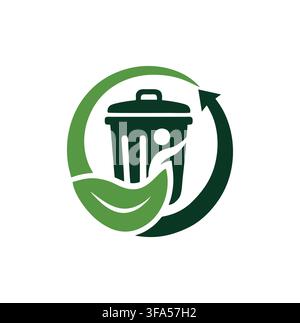 Professional Modern Eco Recycling Trash Can Green Leaf Vector Logo Stock Vector