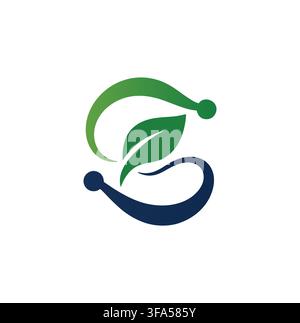 Professional Modern Eco Letter S Tech Green Leaf Vector Logo Stock Vector