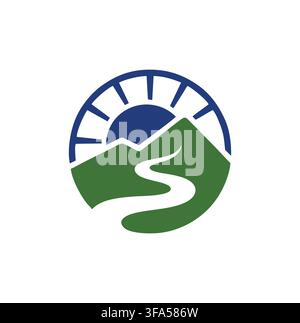 Professional Modern Eco Mountain River Sun Natural Energy Vector Logo Stock Vector