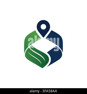 Professional Modern Eco Location Pin Green Leaf Ribbon Vector Logo Stock Vector