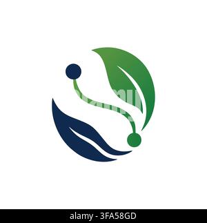 Professional Modern Eco Circular Leaf Tech Digital Circuit Vector Logo Stock Vector