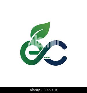 Professional Modern Letter EC Monogram Green Leaf Logo Vector Stock Vector