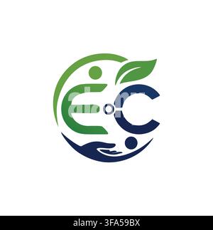 Professional Modern EC Letter Circle Hand Leaf Vector Logo Stock Vector