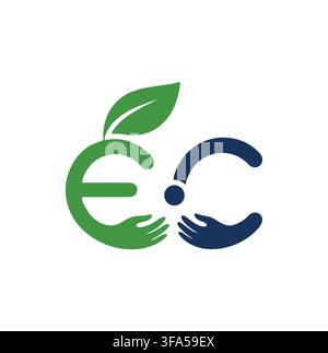Professional Modern EC Letter Hand Green Leaf Vector Logo Stock Vector