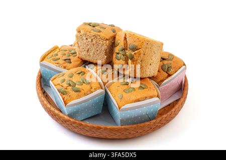 Date Nut Cupcakes Topped with Pumpkin Seeds Stock Photo