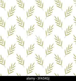 Seamless autumn pattern with olive-green leaf clusters arranged diagonally on a white background. Elegant botanical design perfect for textiles Stock Vector