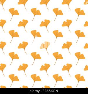 Seamless autumn pattern with orange ginkgo leaves arranged diagonally on a white background. Elegant botanical design perfect for textiles Stock Vector