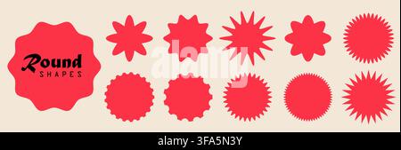 Wavy circle vector collection. Round postage stamps. Borders for logo, icon, label, banner. Badges set for text. Frames for stickers design elements. Stock Vector