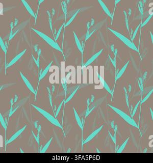 Turquoise Persicaria maculosa silhouettes seamless pattern on warm taupe background for botanical home decor and fashion textiles. Vector illustration Stock Vector