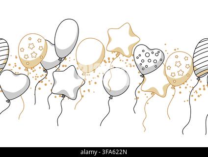 Seamless pattern with holiday balloons. Decoration for celebration. Linear illustration. Stock Vector