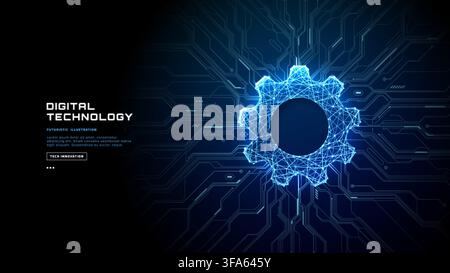 Digital Technology Gear on AI Tech Circuit Background Stock Vector