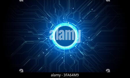 Neon Light Tech Background with Digital Circuit Portal Stock Vector
