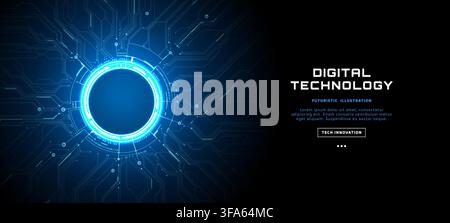 Blue Neon Tech Background with Digital Light Portal Stock Vector