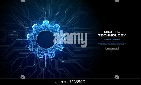 AI Gear Technology Background with Digital Circuit Design Stock Vector