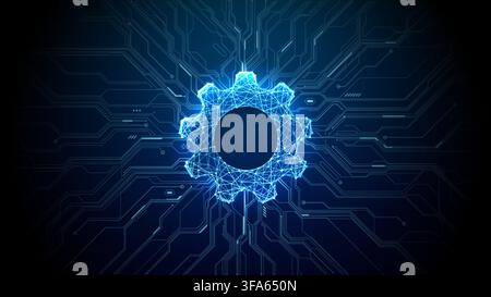 Digital AI Gear on Futuristic Tech Background Stock Vector