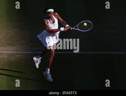 American tennis player Coco Gauff in action at Wimbledon,London, Great Britain. Stock Photo