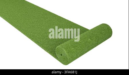 Artificial turf grass roll lying on a transparent background 3d Stock Photo