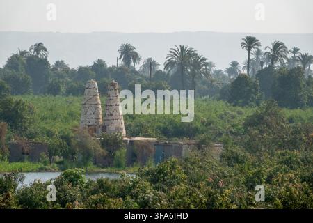 Pigeon houses on the banks of the river Nile, Egypt Stock Photo